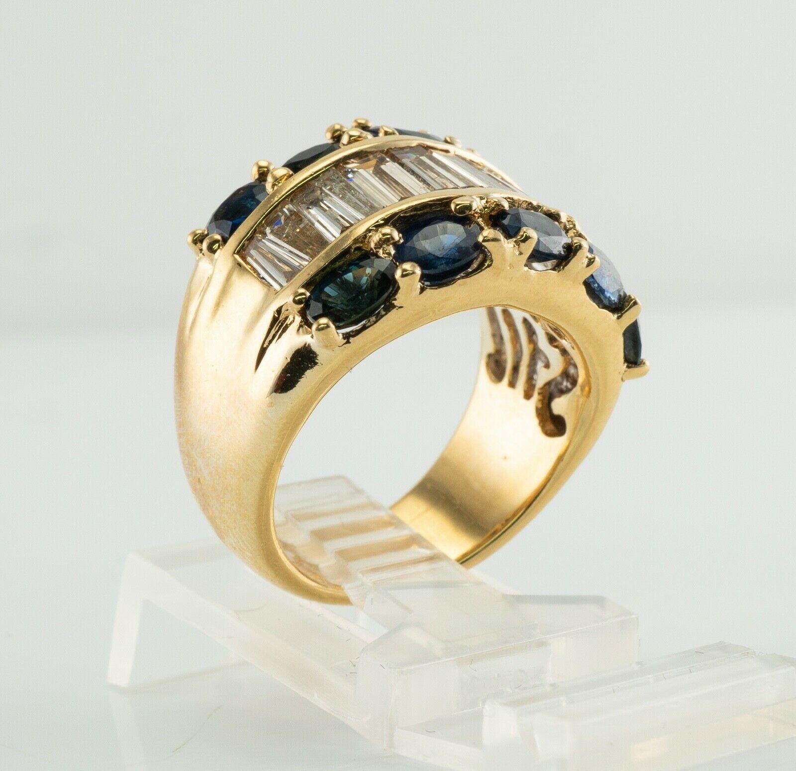 Diamond Sapphire Ring 18K Gold Wide Band 3