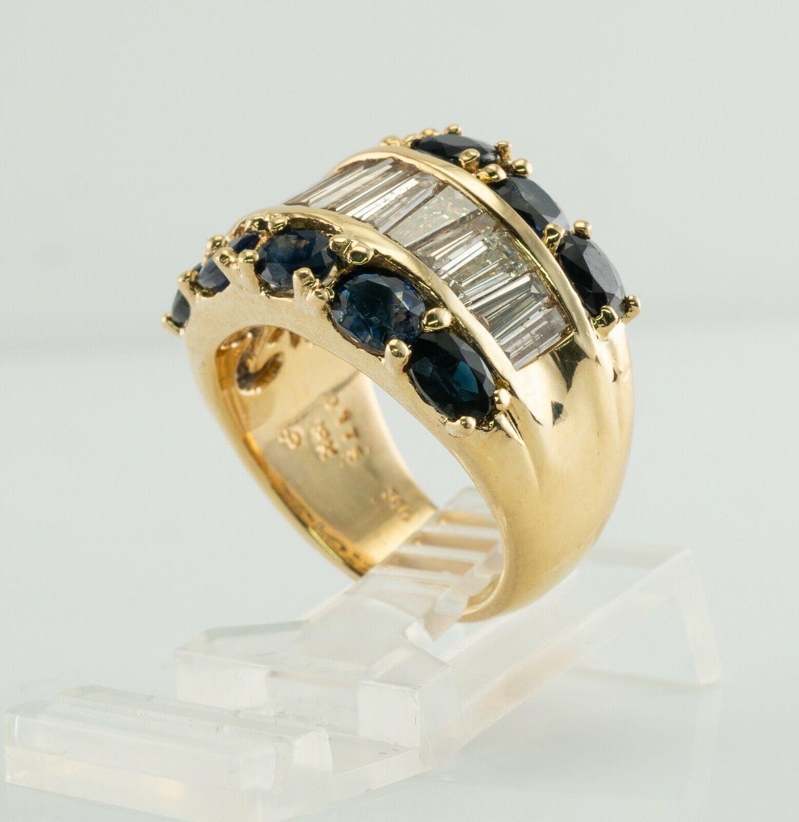 Diamond Sapphire Ring 18K Gold Wide Band 4