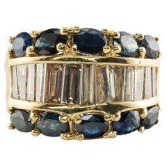 Diamond Sapphire Ring 18K Gold Wide Band