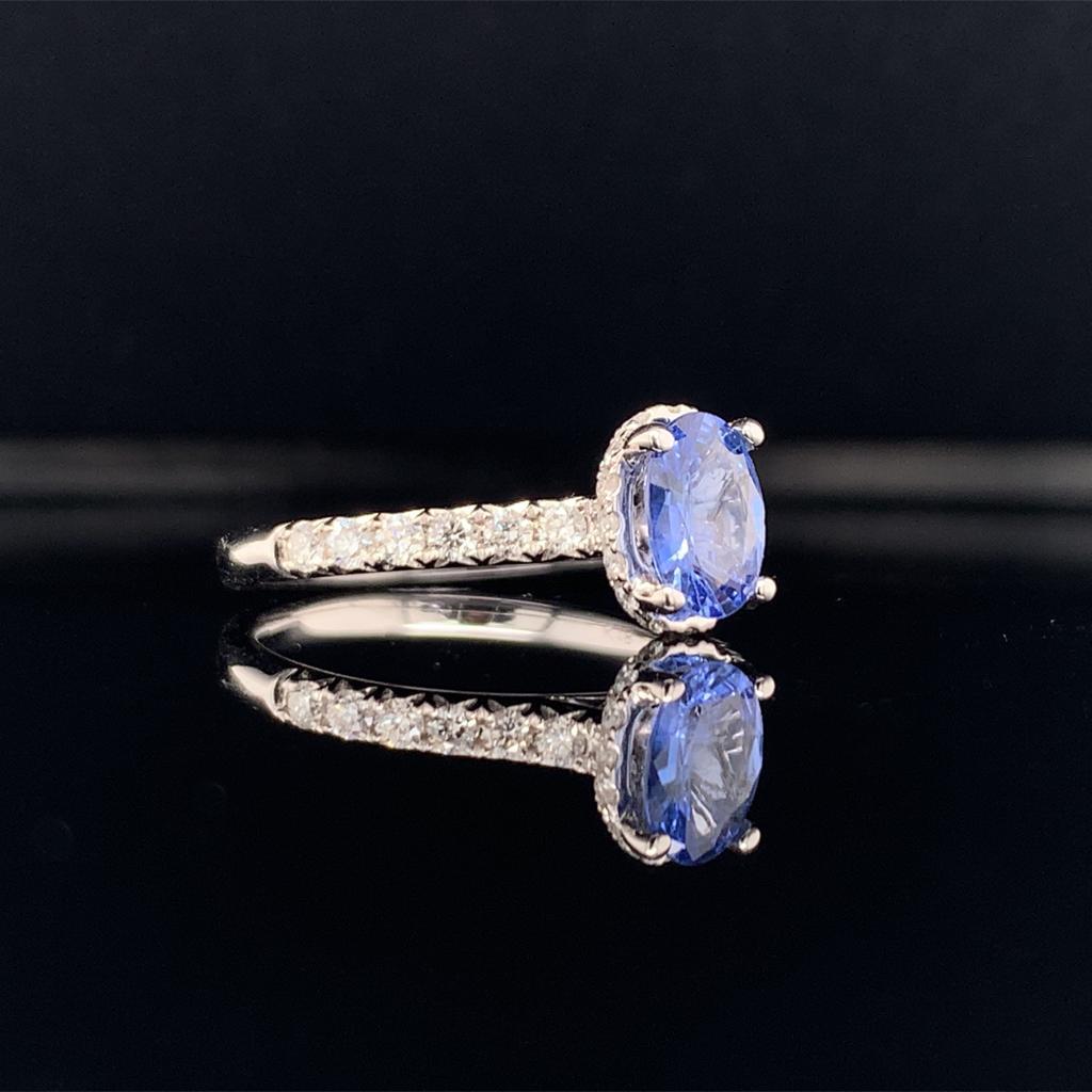 Modern Diamond Sapphire Ring 18k Gold Women 1.725 TCW Certified For Sale