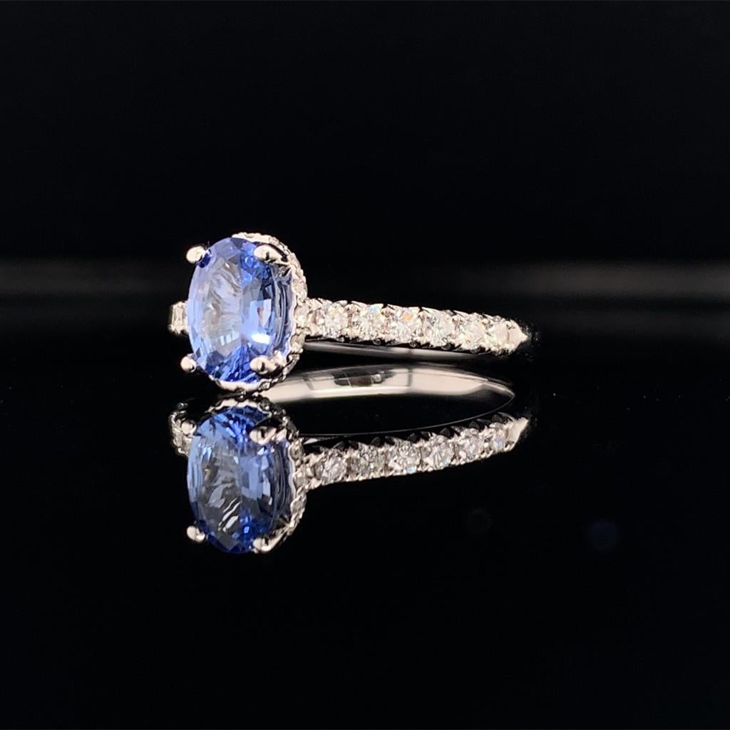Oval Cut Diamond Sapphire Ring 18k Gold Women 1.725 TCW Certified For Sale