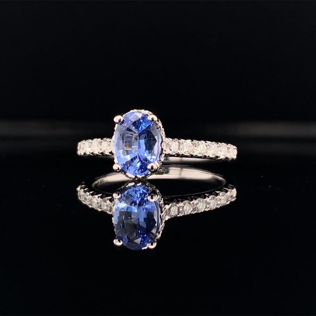Diamond Sapphire Ring 18k Gold Women 1.725 TCW Certified For Sale 1