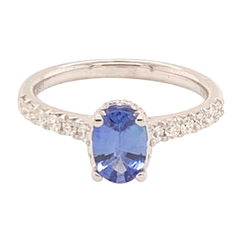 Diamond Sapphire Ring 18k Gold Women 1.725 TCW Certified For Sale