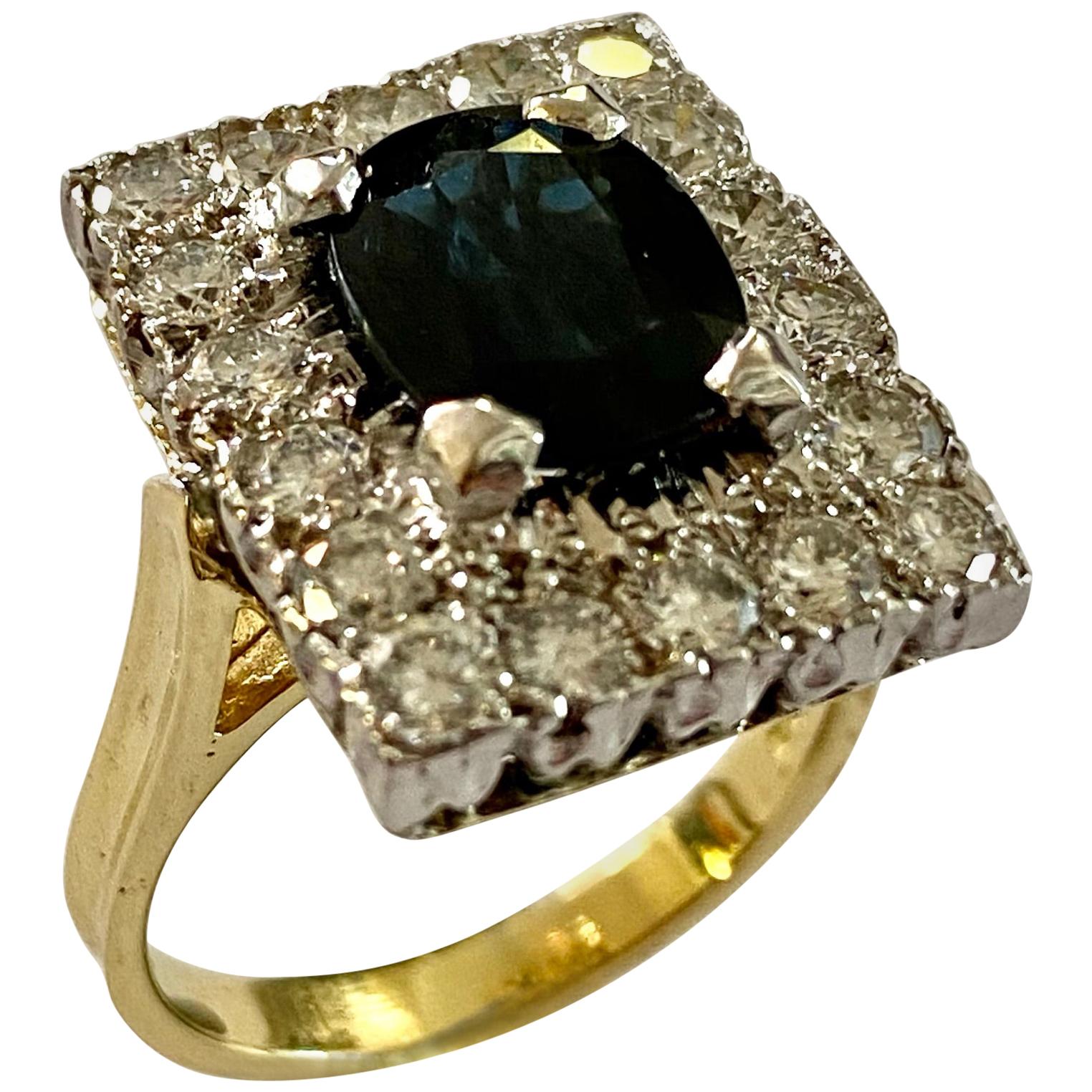 Diamond/ Sapphire Ring, 18 Karat White and Yellow Gold, London, 1979