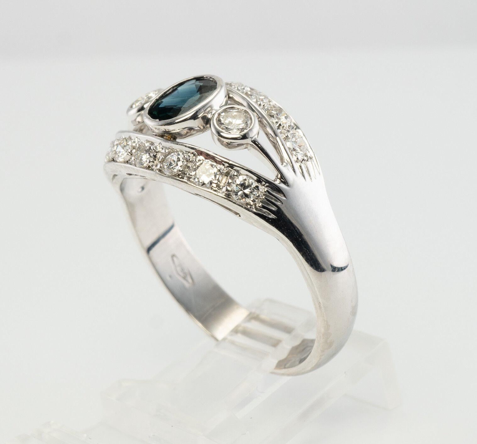 Anello con diamante e zaffiro in oro bianco 18 carati in vendita 4