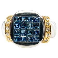 Vintage Diamond Sapphire Ring 18K White Gold Band