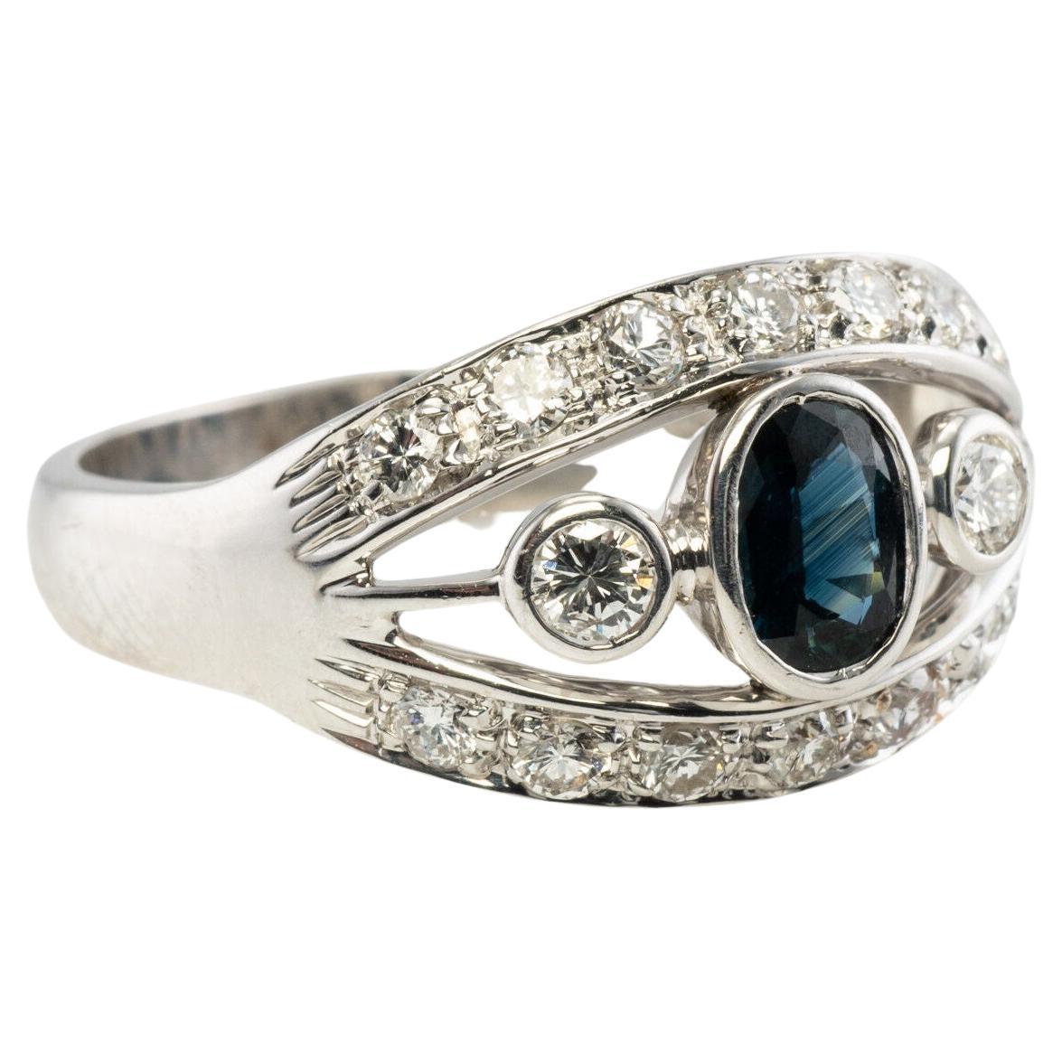 Diamond Sapphire Ring 18K White Gold Band For Sale
