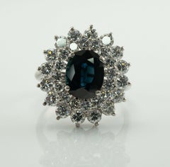 Diamond Sapphire Ring 18K White Gold Cocktail