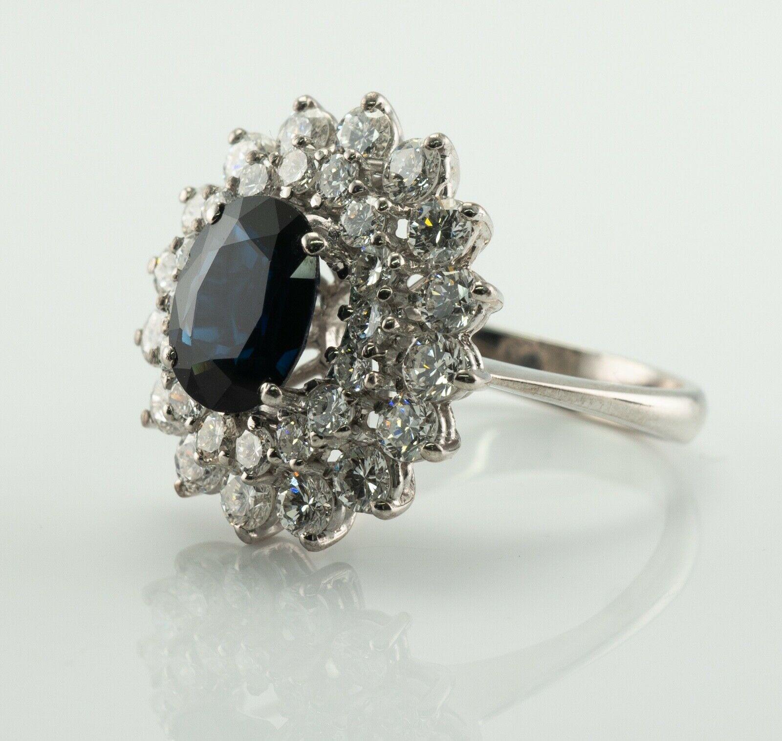 Diamond Sapphire Ring 18K White Gold Cocktail In Good Condition For Sale In East Brunswick, NJ