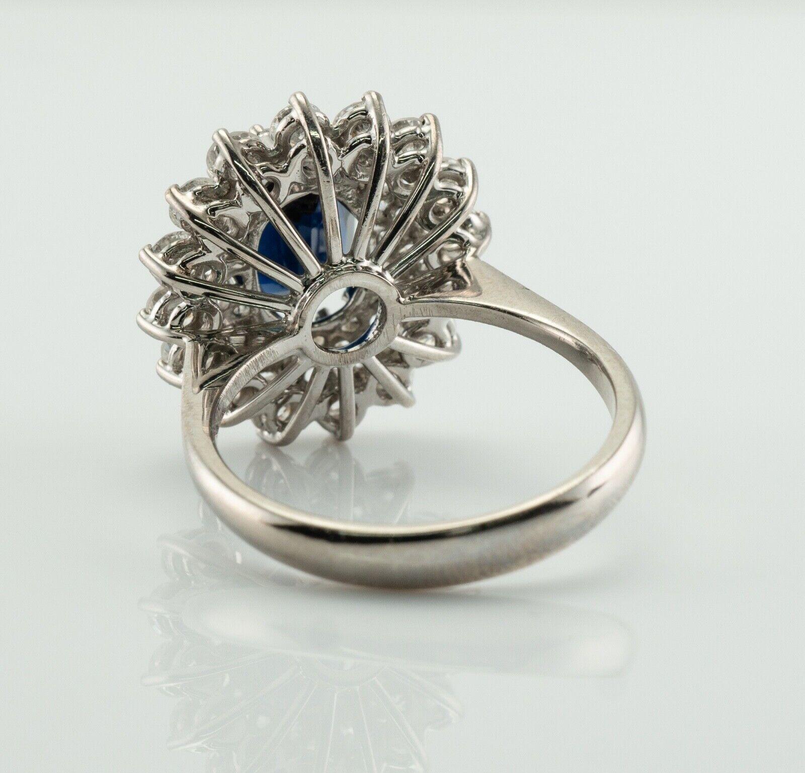 Women's Diamond Sapphire Ring 18K White Gold Cocktail For Sale