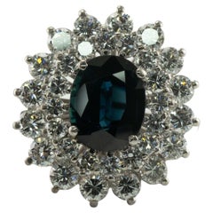 Bague diamant saphir or blanc 18K Cocktail