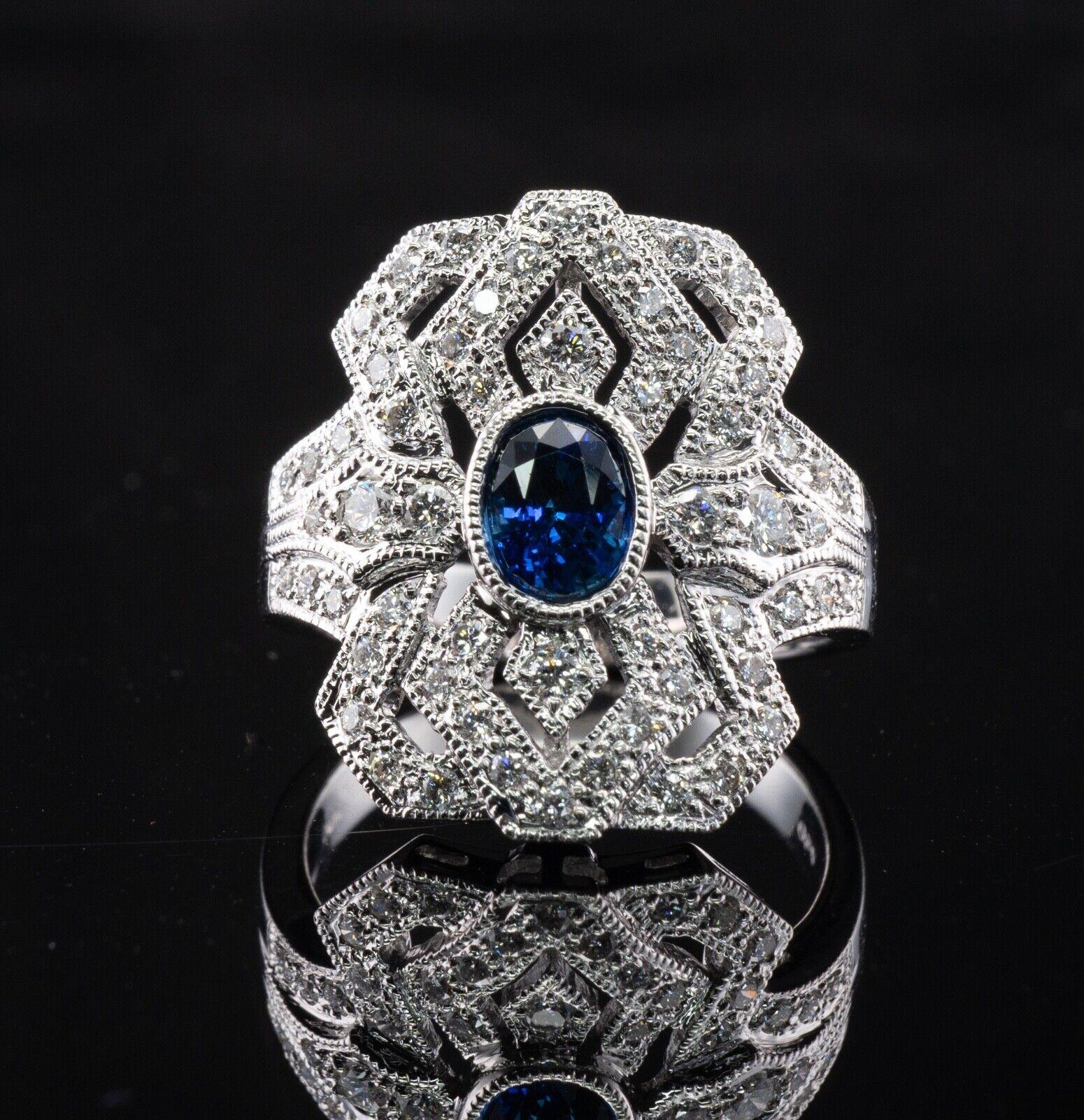 Diamond Sapphire Ring 18K White Gold Estate For Sale 3