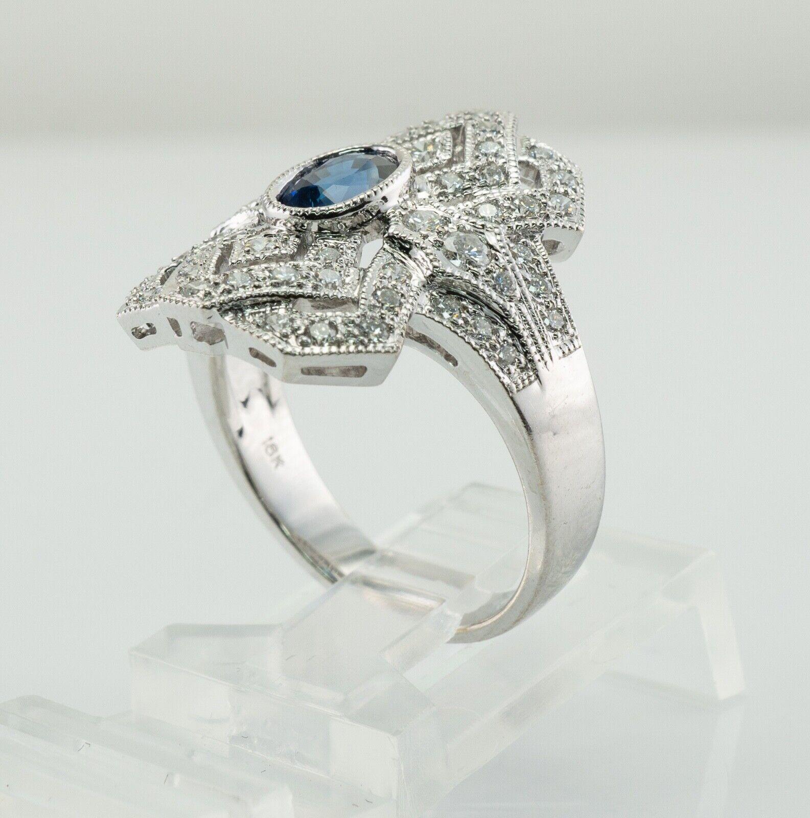Diamond Sapphire Ring 18K White Gold Estate For Sale 4