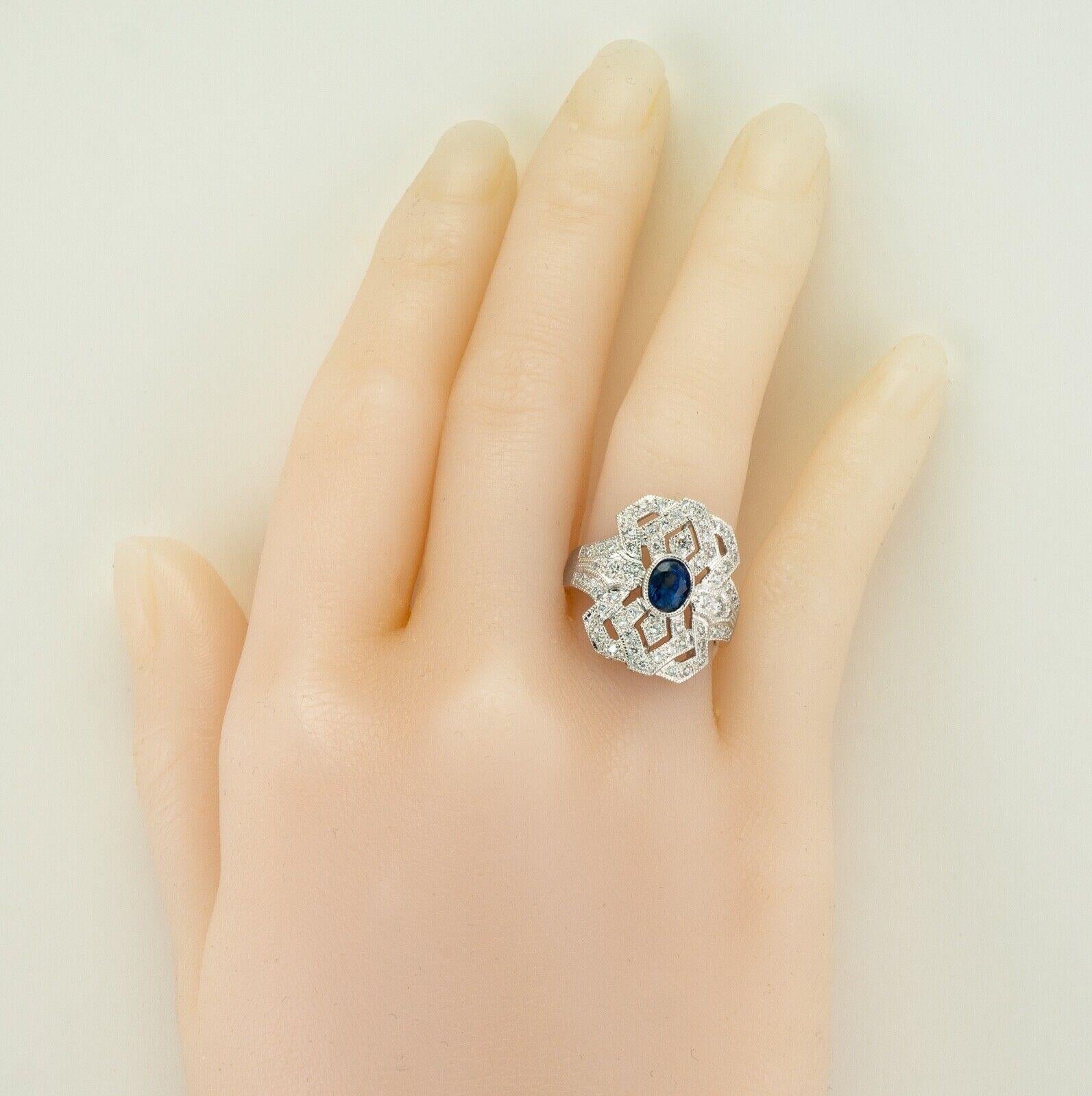 Diamond Sapphire Ring 18K White Gold Estate For Sale 5