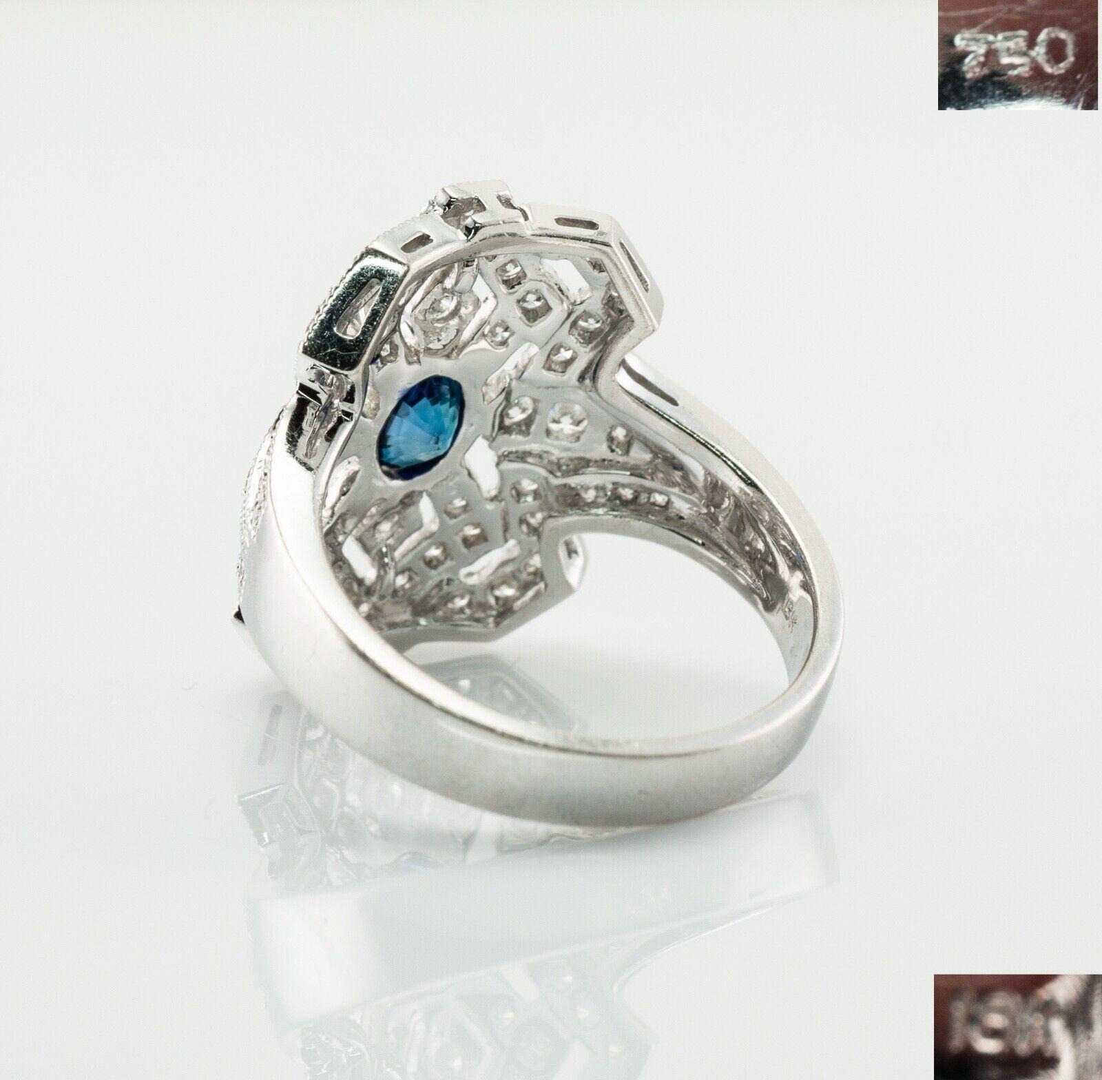 Oval Cut Diamond Sapphire Ring 18K White Gold Estate For Sale
