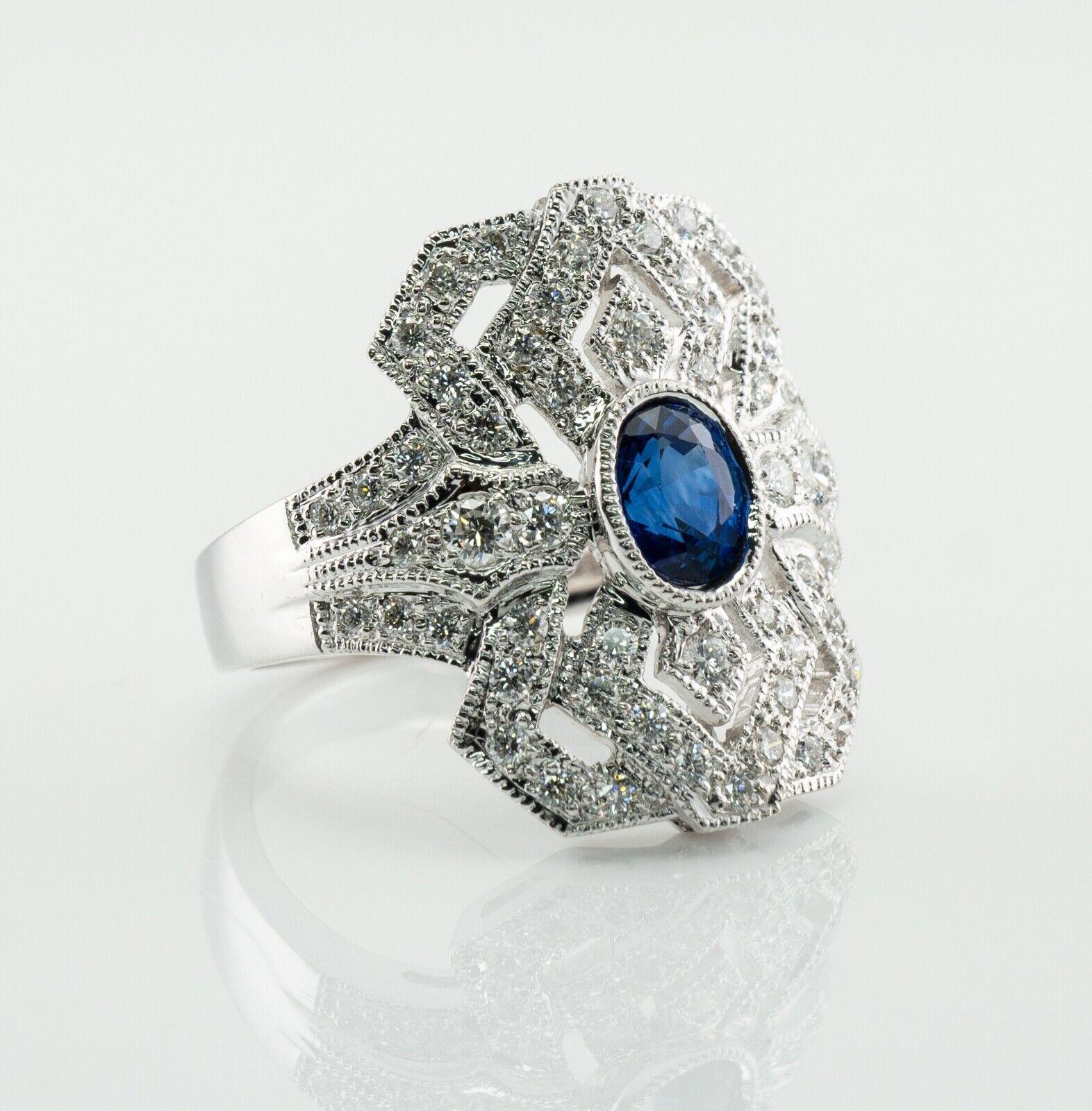 Diamond Sapphire Ring 18K White Gold Estate In Good Condition For Sale In East Brunswick, NJ