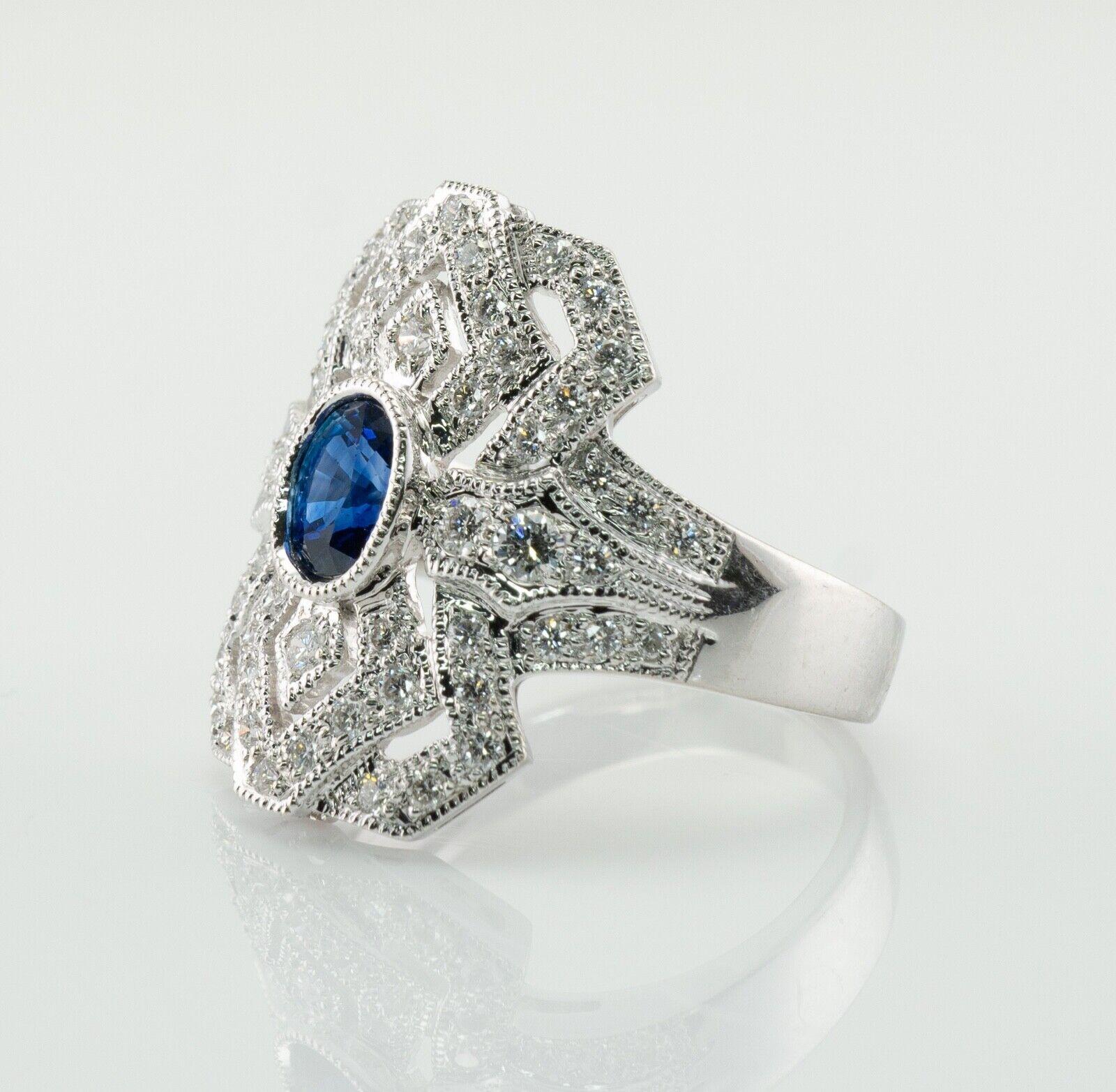 Women's Diamond Sapphire Ring 18K White Gold Estate For Sale