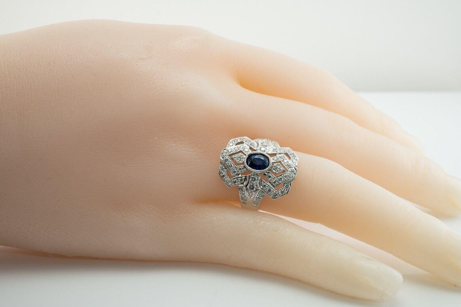 Diamond Sapphire Ring 18K White Gold Estate For Sale 1