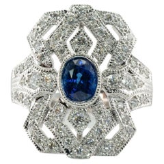 Diamond Sapphire Ring 18K White Gold Estate
