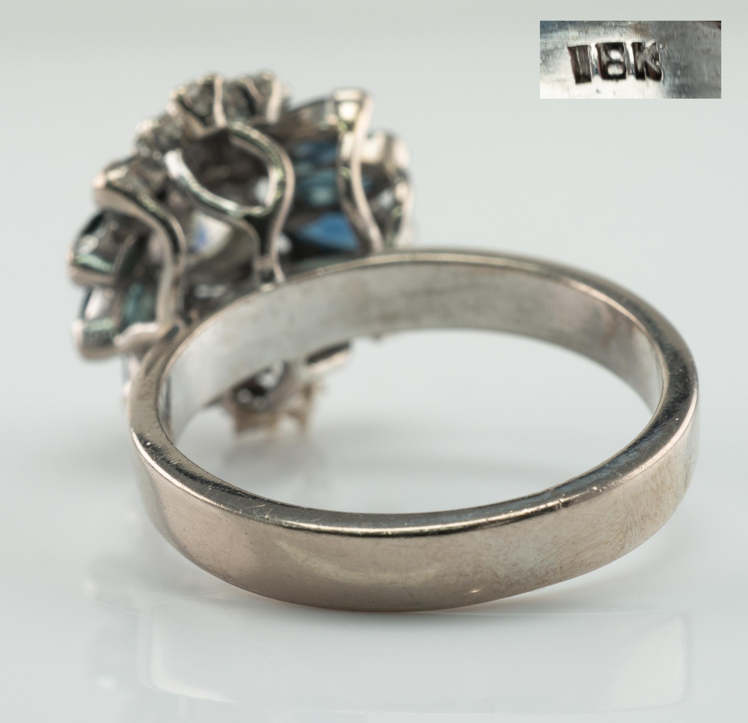 Women's Diamond Sapphire Ring 18K White Gold Vintage .90ct center For Sale