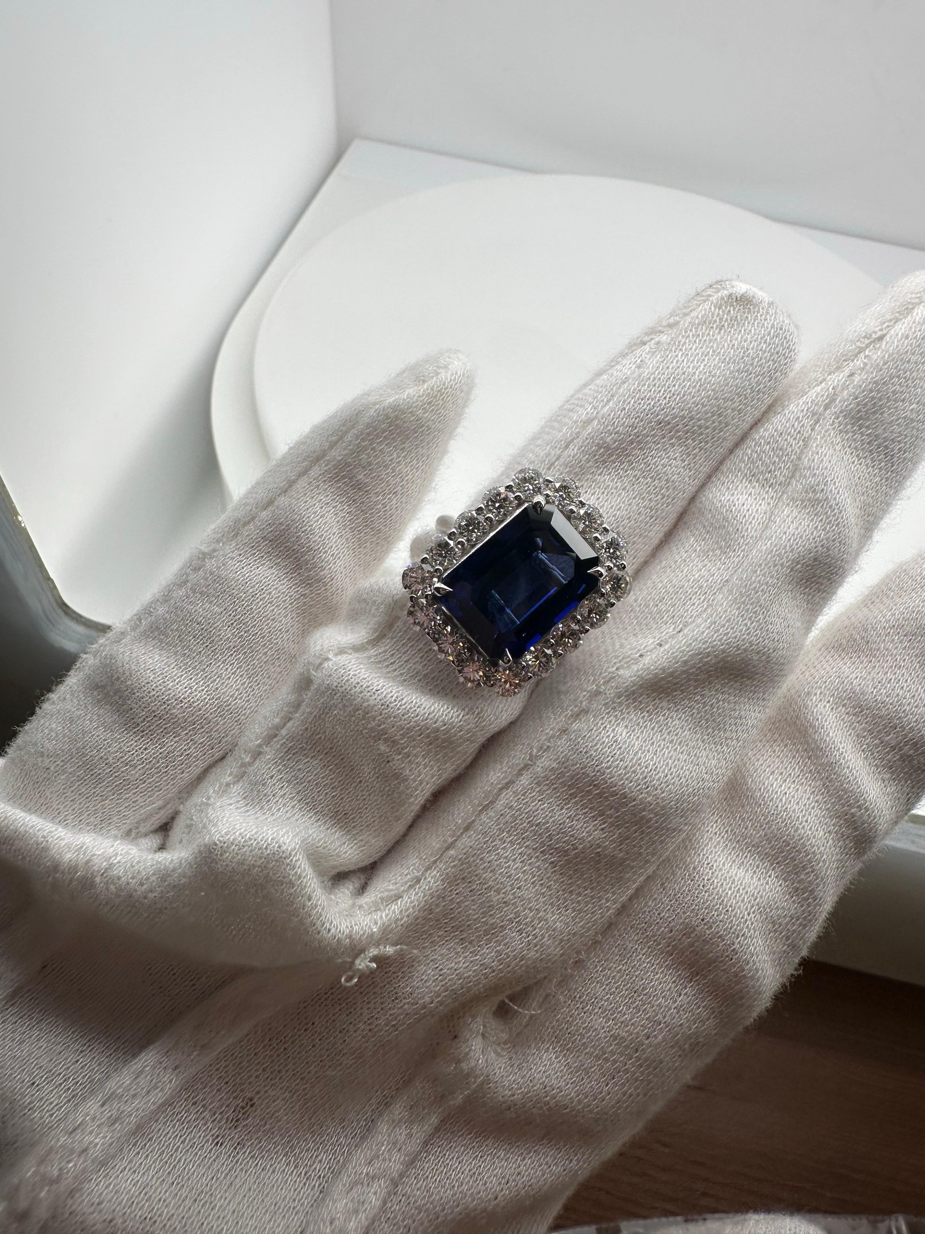Anillo zafiro diamante Anillo cóctel Oro 18KT Corte esmeralda en venta