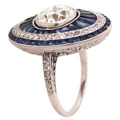 Art Deco Platinum Diamond Sapphire Ring