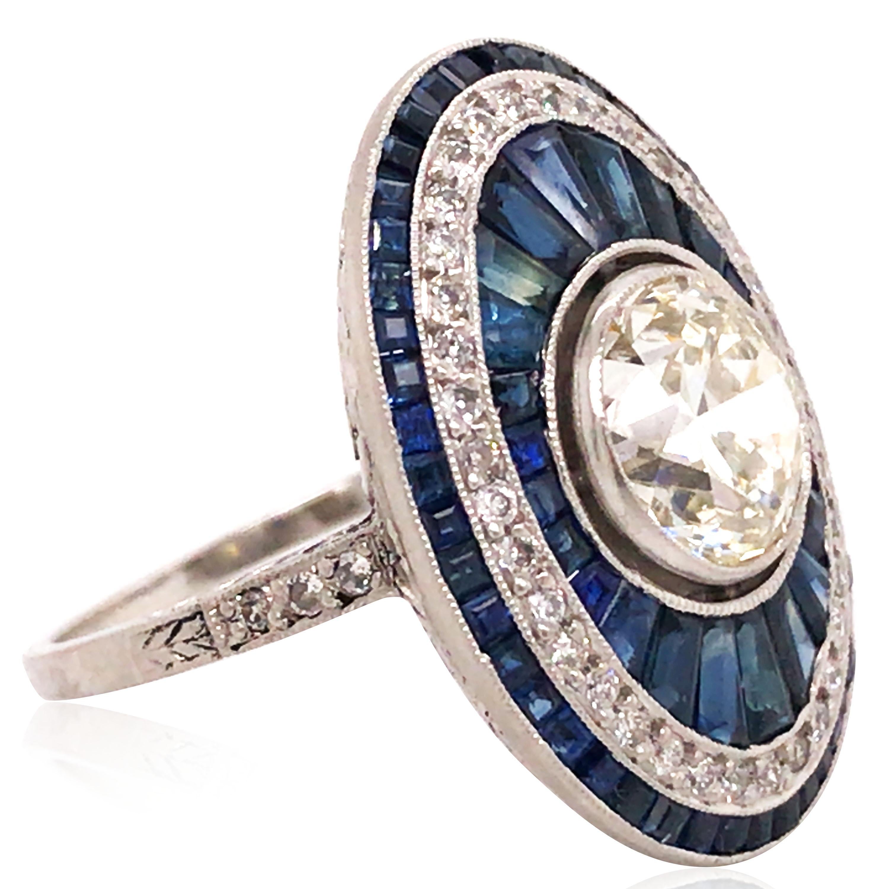 Diamant-Saphir-Ring (Art déco) im Angebot