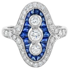 Trinity Colonne French Cut Diamond with Sapphire Cocktail Ring in Platinum