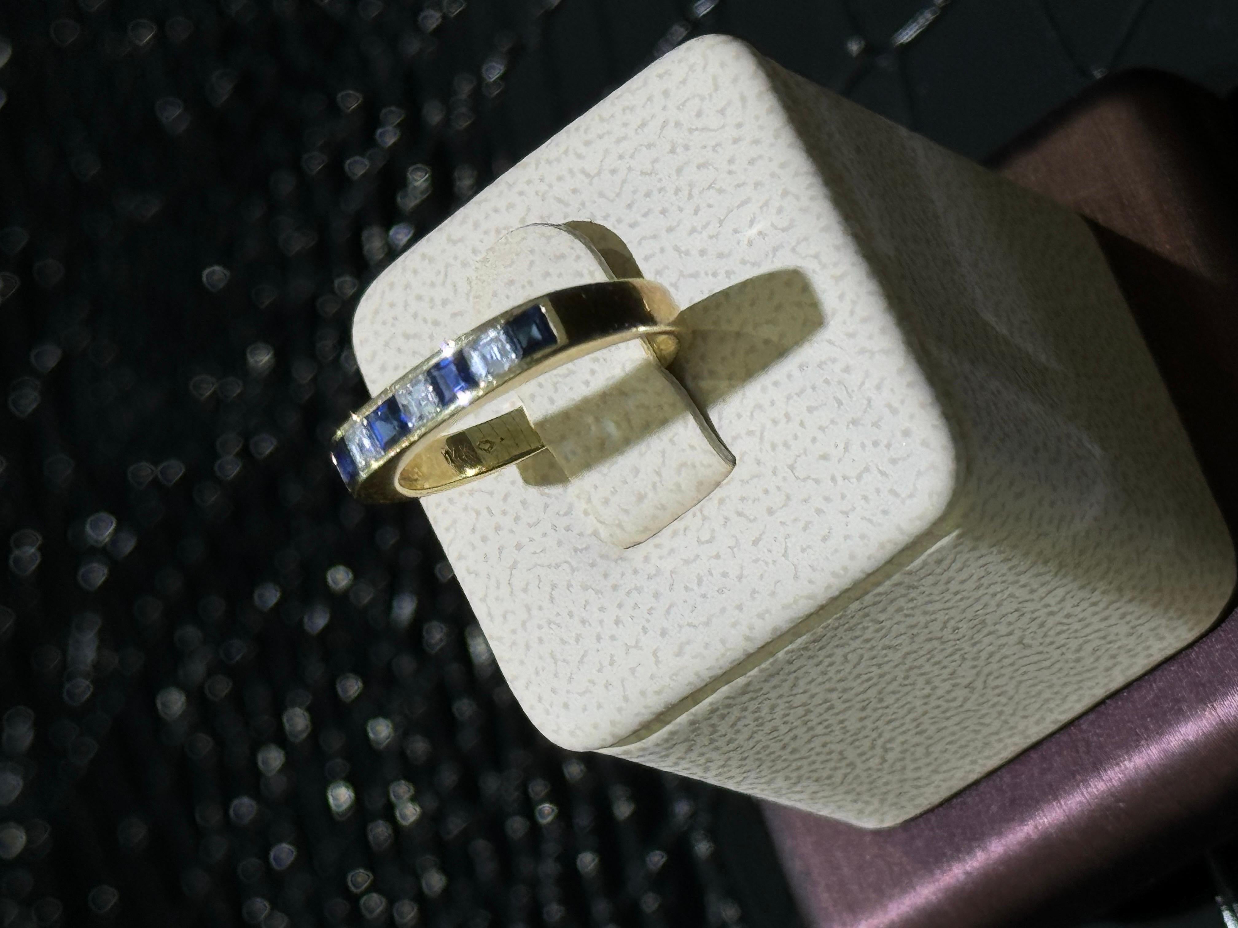 Modern Diamond & Sapphire Ring In 14k  For Sale