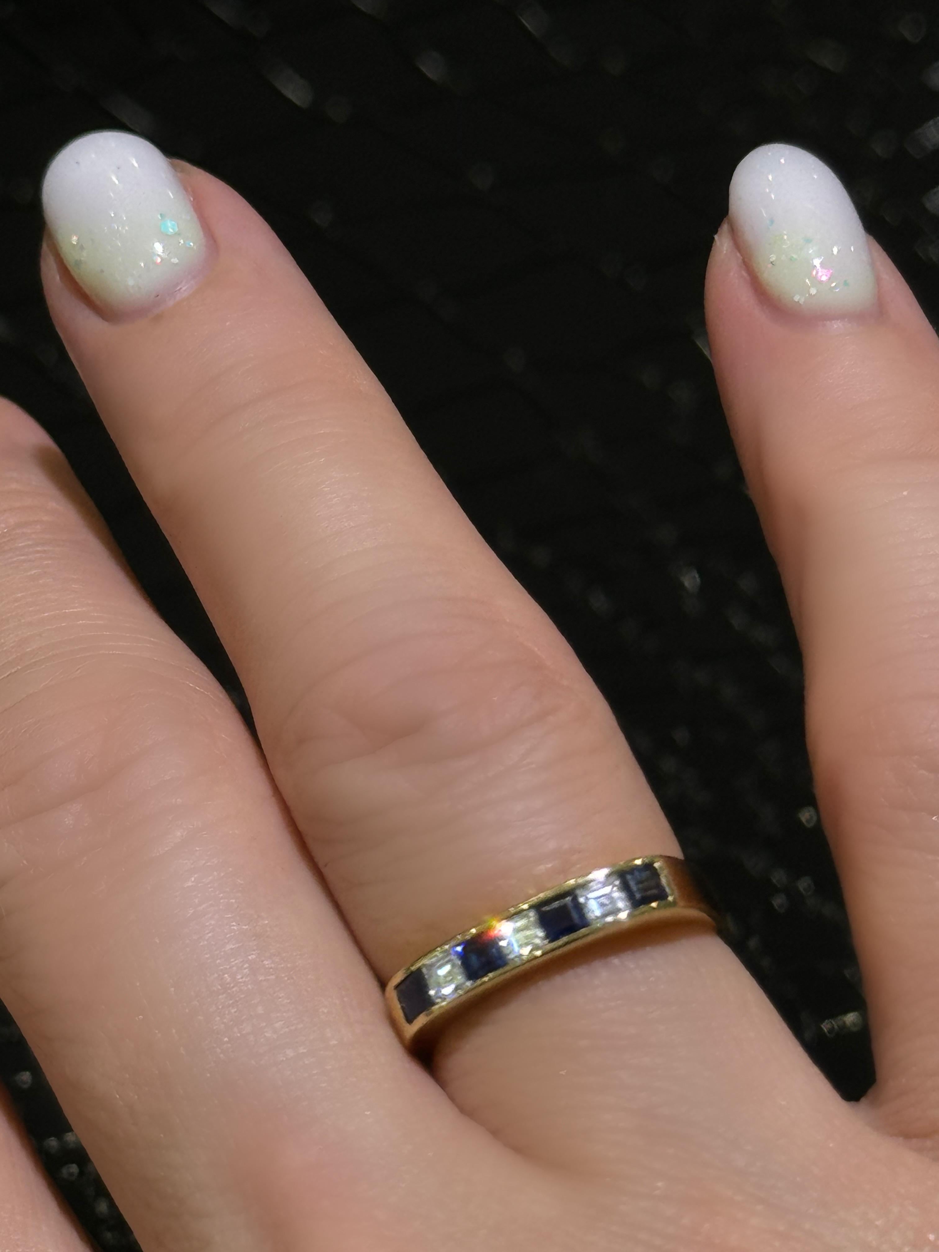 Princess Cut Diamond & Sapphire Ring In 14k  For Sale
