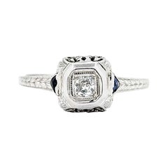 Diamond & Sapphire Ring in 18k White Gold