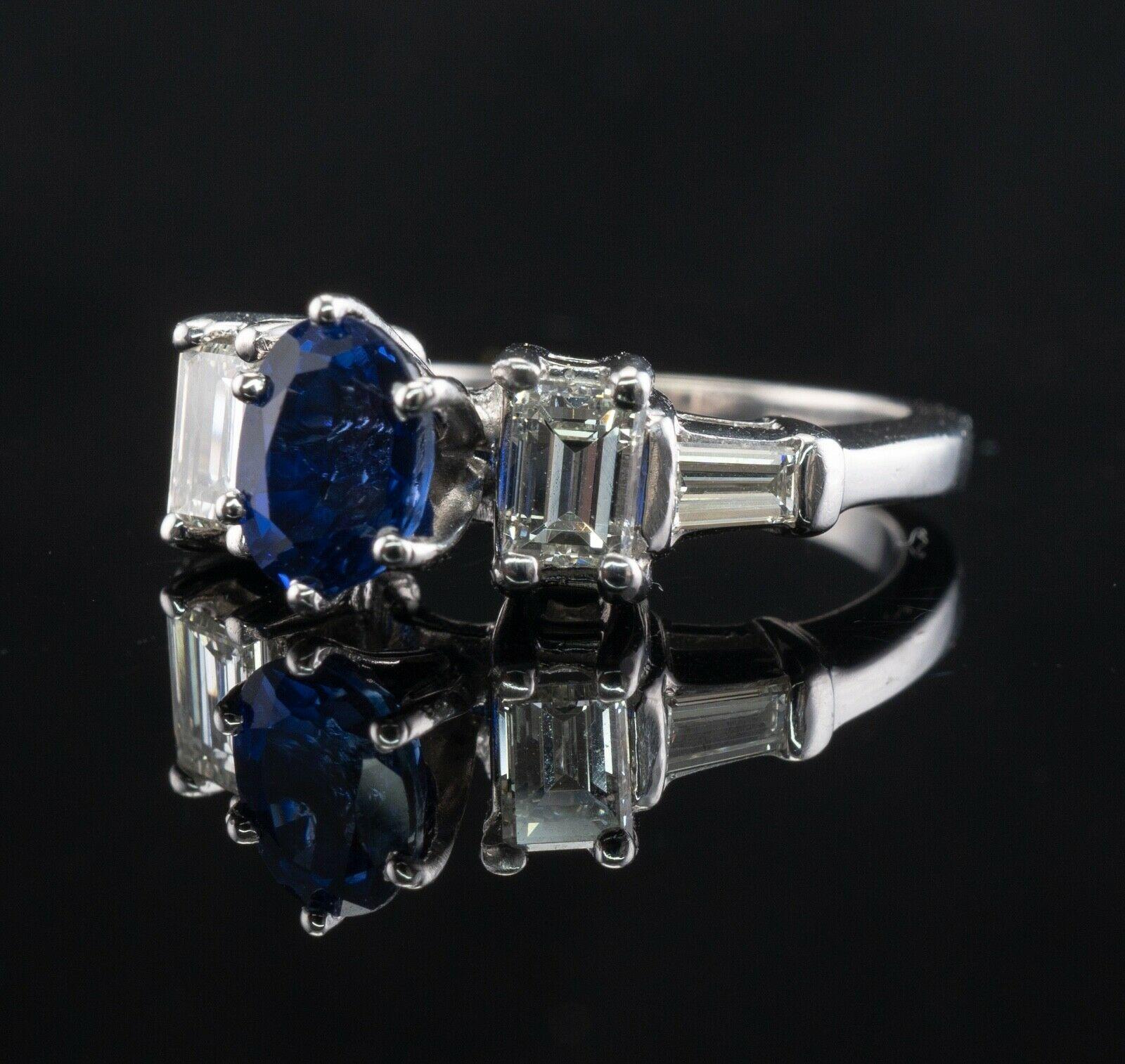 Diamond Sapphire Ring Platinum Band Engagement For Sale 5