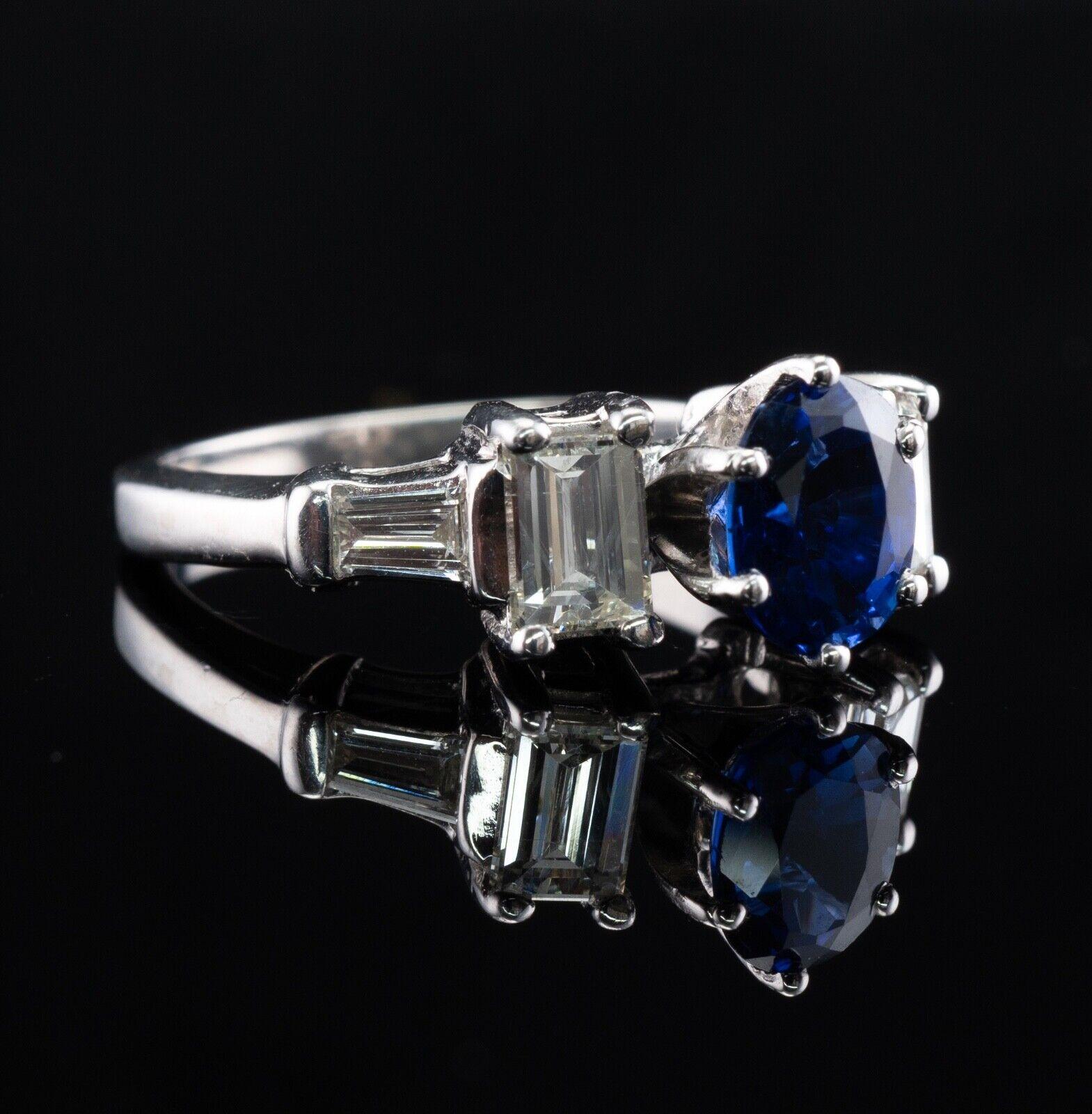 Diamond Sapphire Ring Platinum Band Engagement For Sale 7