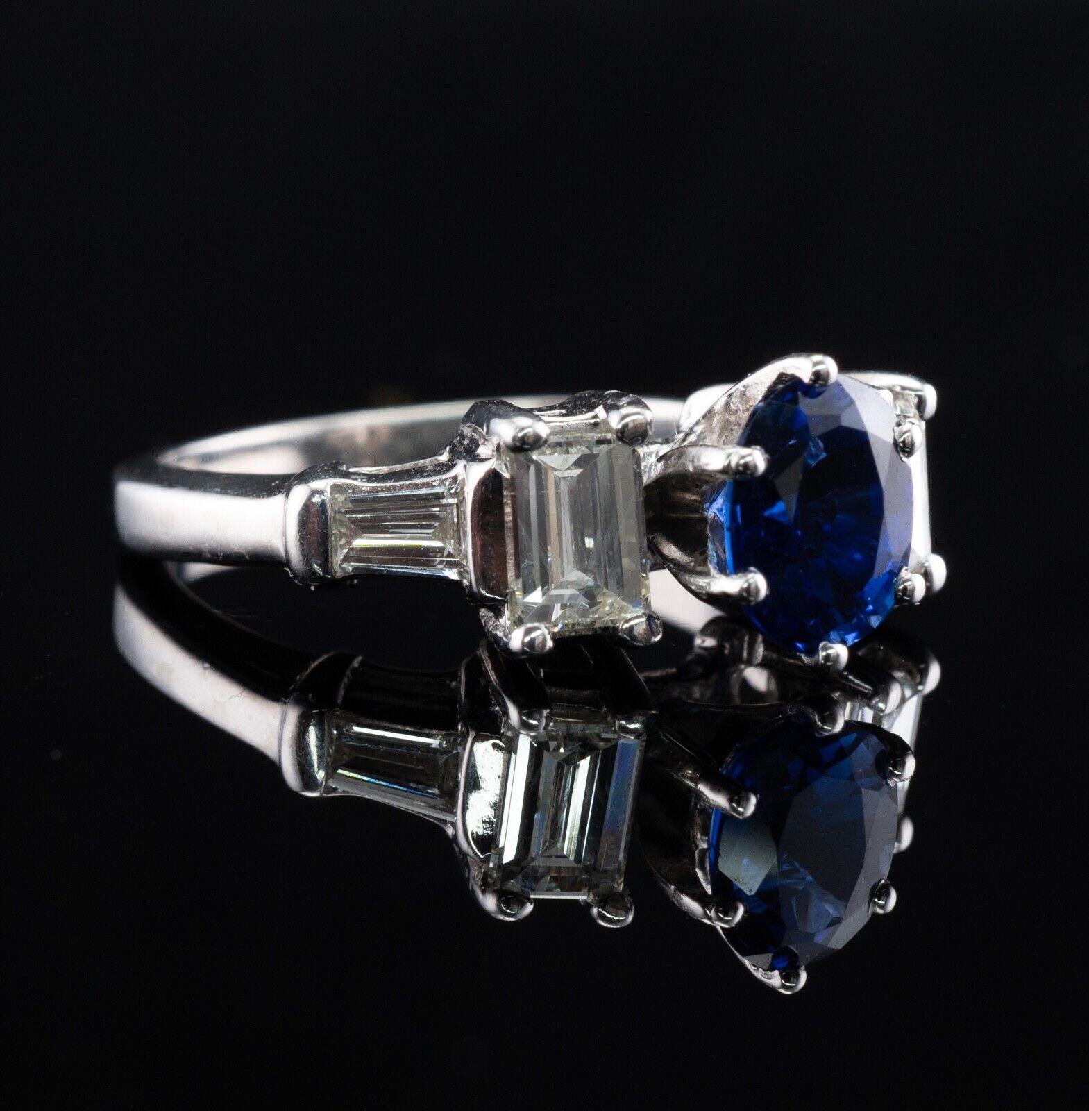 Anello con diamante e zaffiro Anello di fidanzamento in platino in vendita 7