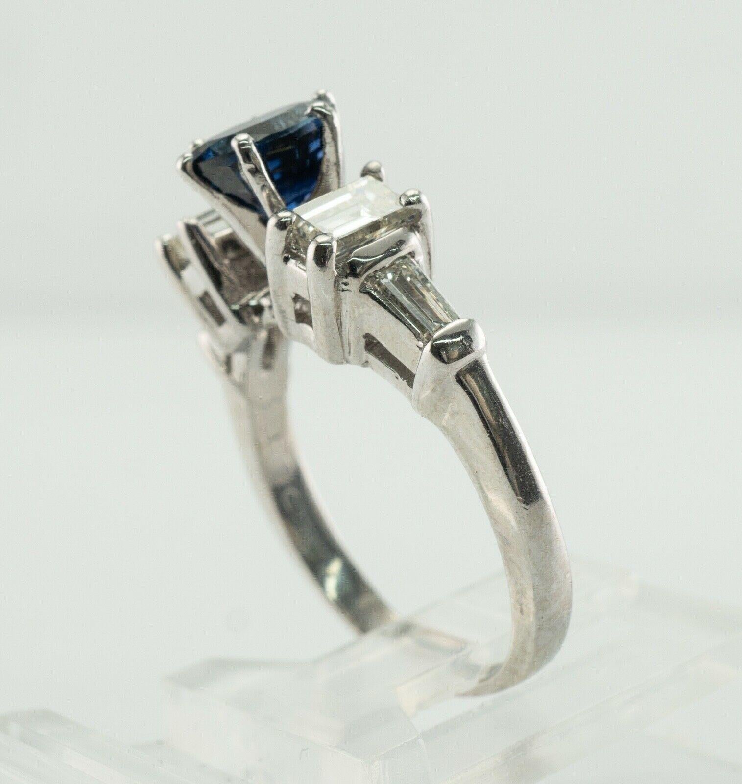 Diamond Sapphire Ring Platinum Band Engagement For Sale 8