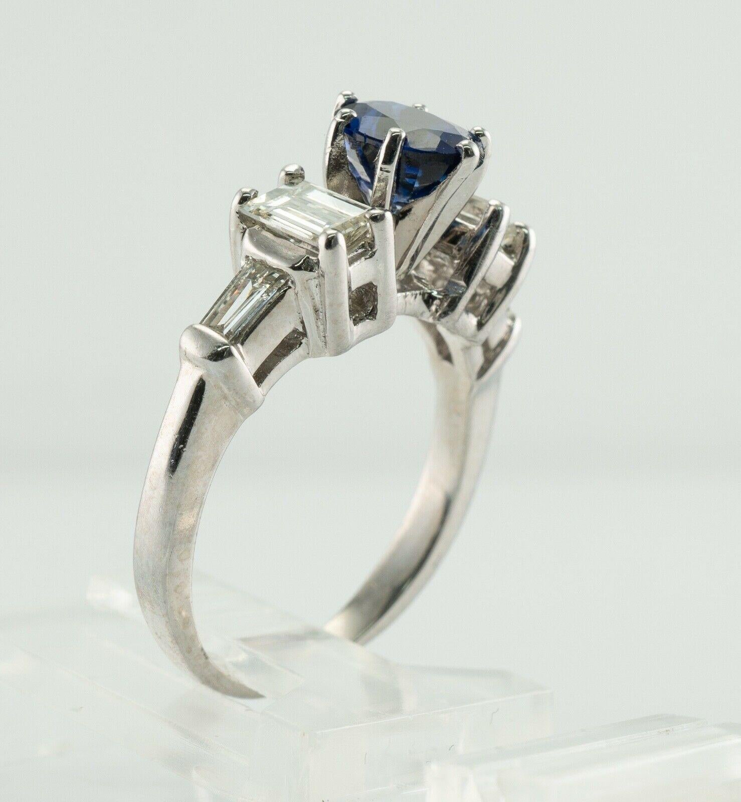 Diamond Sapphire Ring Platinum Band Engagement For Sale 4