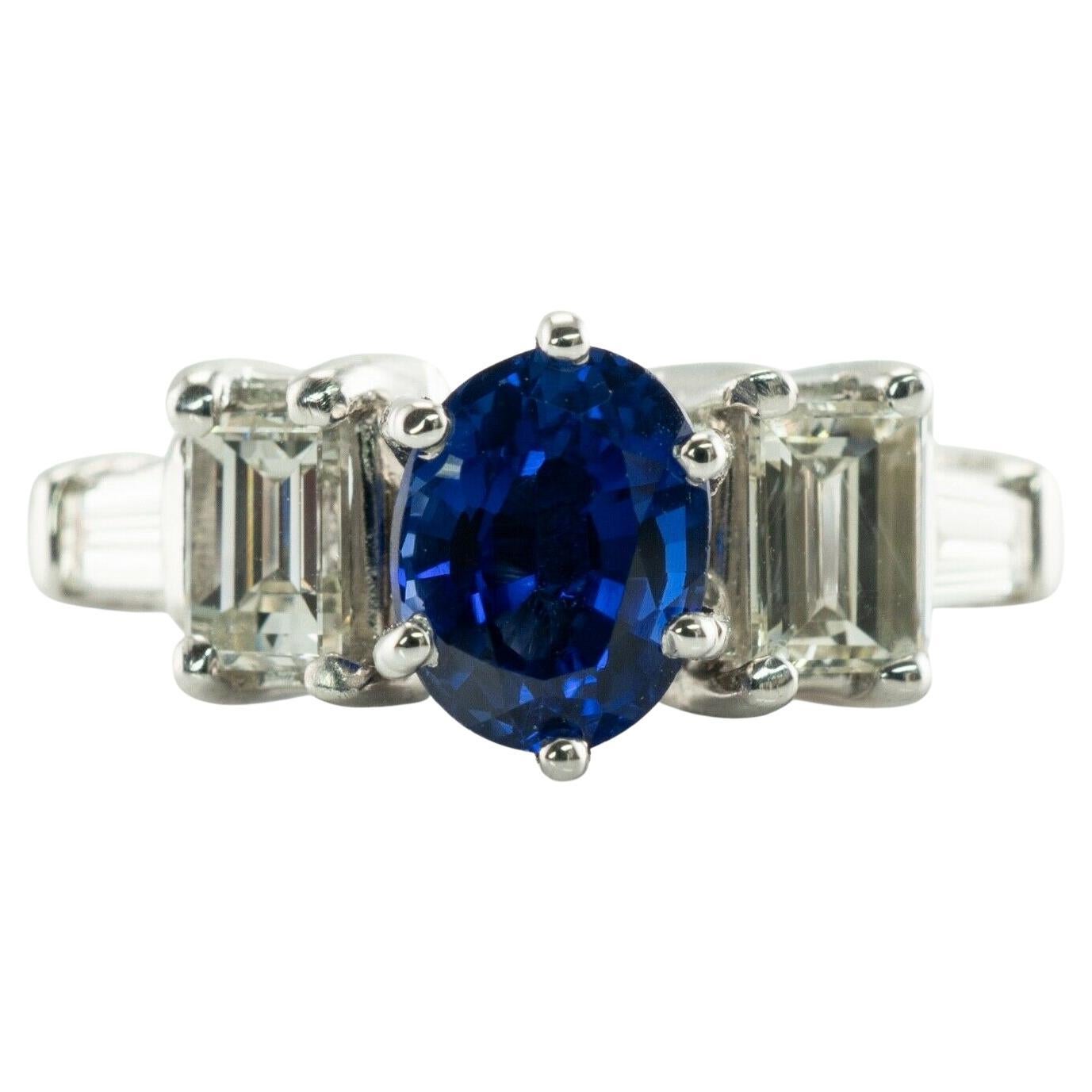 Diamond Sapphire Ring Platinum Band Engagement For Sale