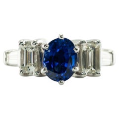 Used Diamond Sapphire Ring Platinum Band Engagement