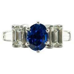 Diamond Sapphire Ring Platinum Band Engagement