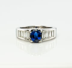 Diamond Sapphire Ring Platinum Band Vintage by L.Prals