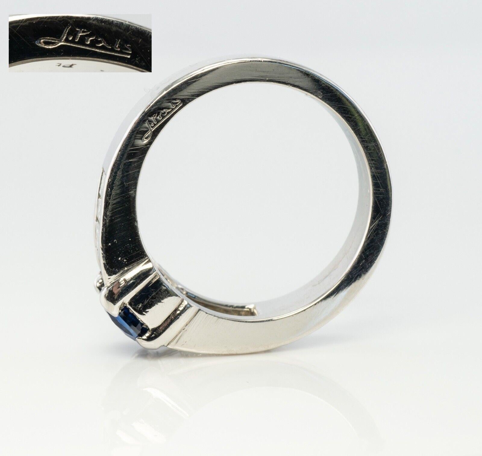 Bague diamant saphir anneau platine Vintage by L.Prals Bon état - En vente à East Brunswick, NJ