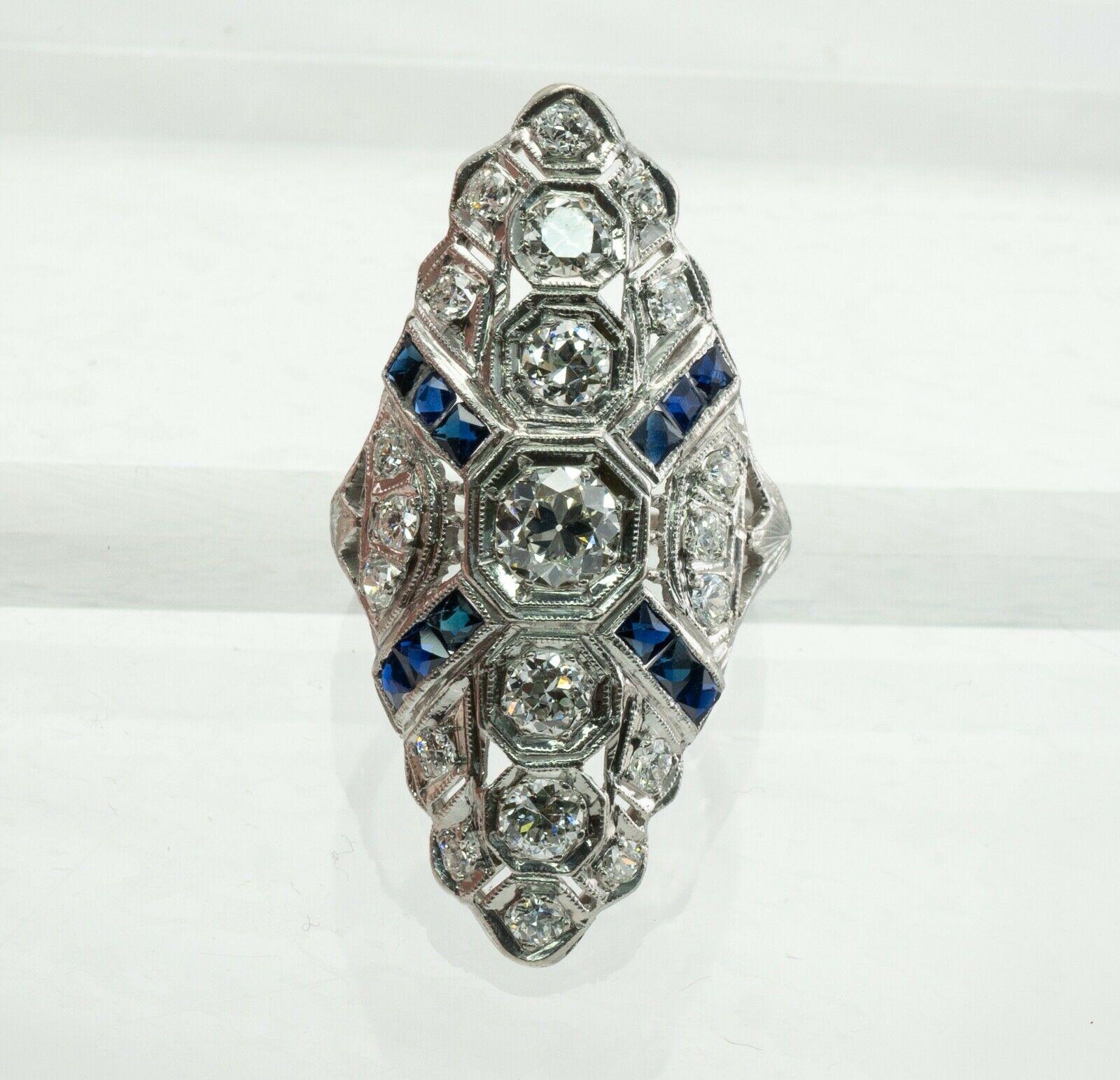 Diamond Sapphire Ring Platinum Edwardian Antique C.1910s European Cut For Sale 5