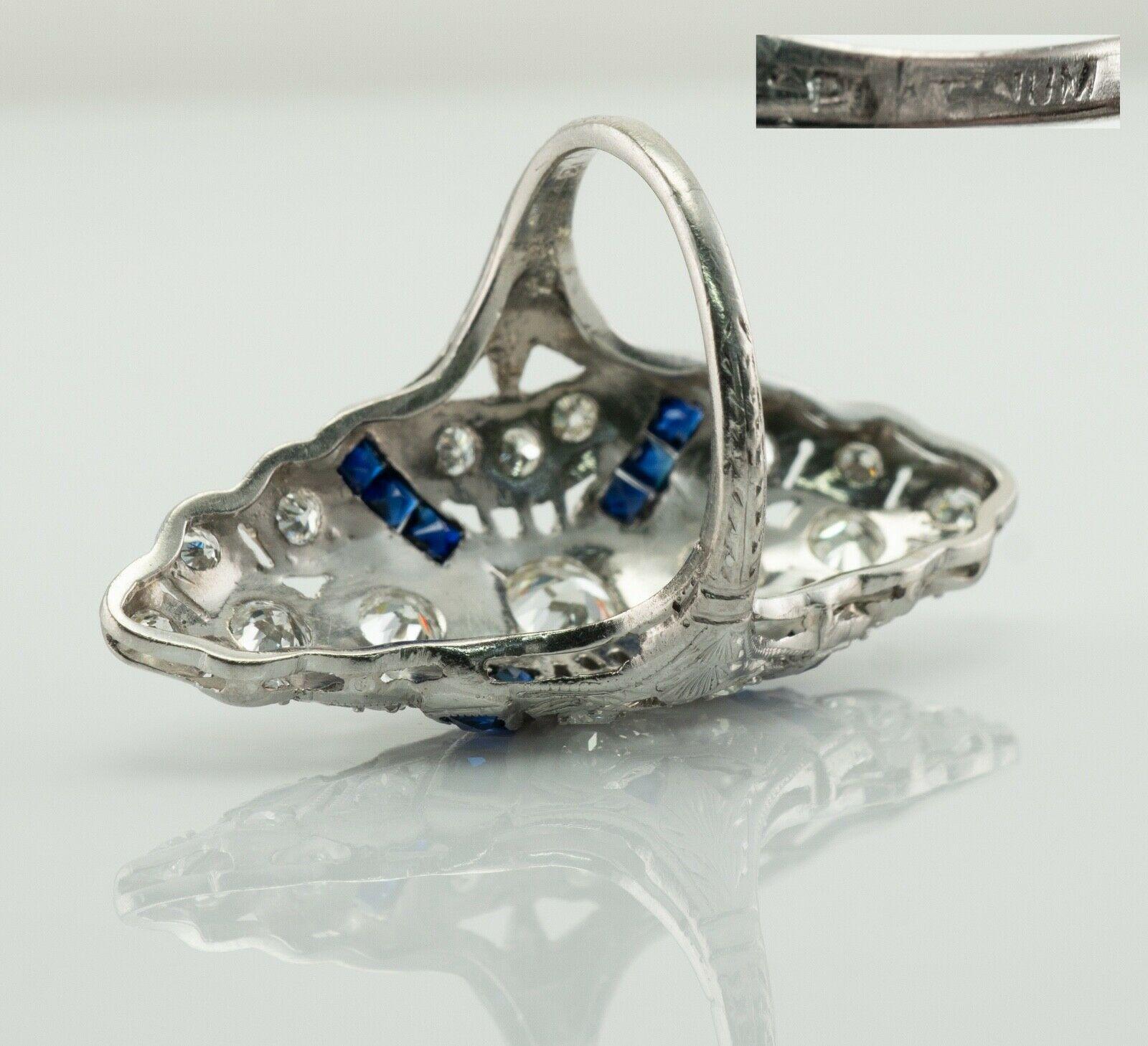Diamond Sapphire Ring Platinum Edwardian Antique C.1910s European Cut For Sale 6