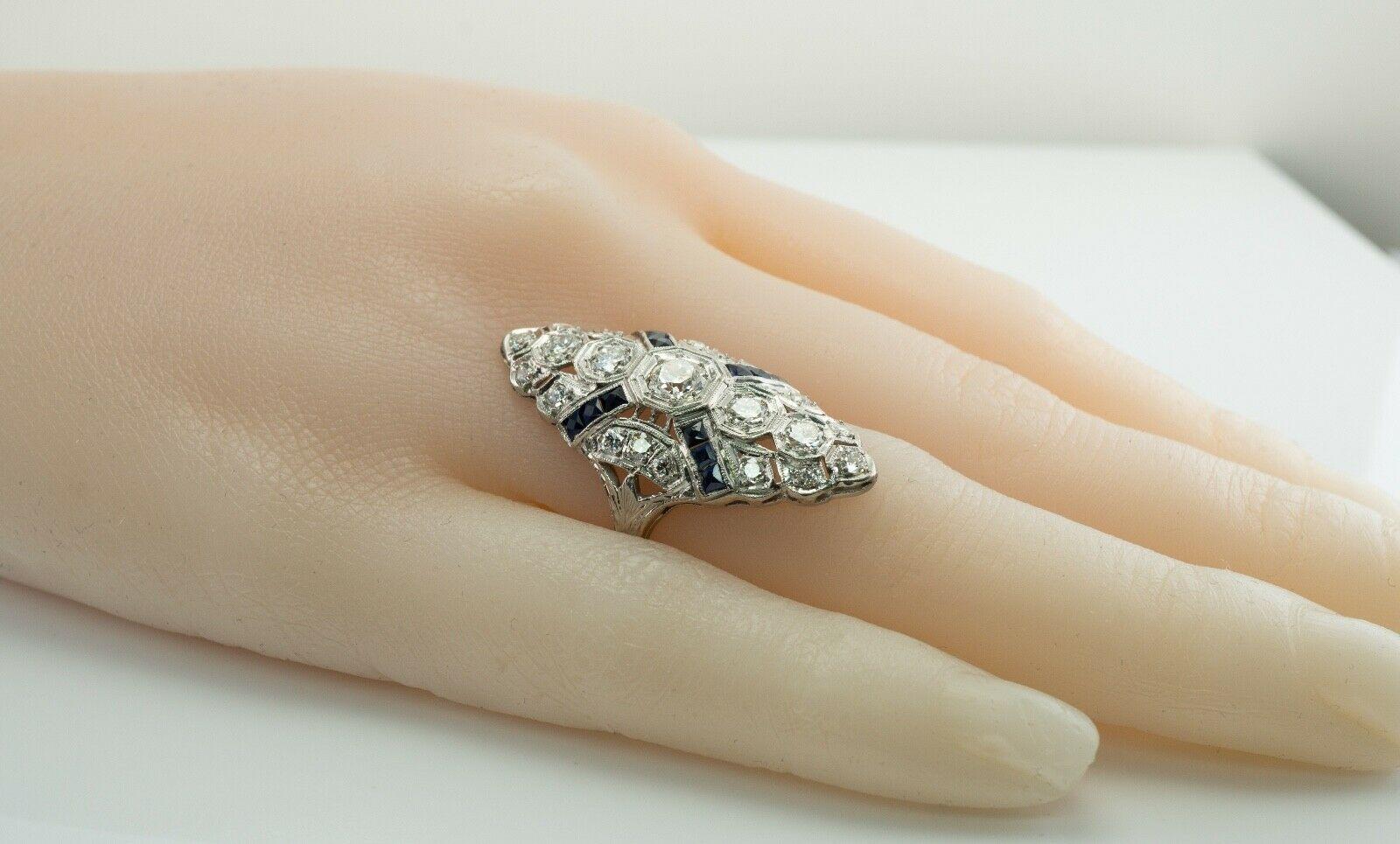Diamond Sapphire Ring Platinum Edwardian Antique C.1910s European Cut For Sale 7