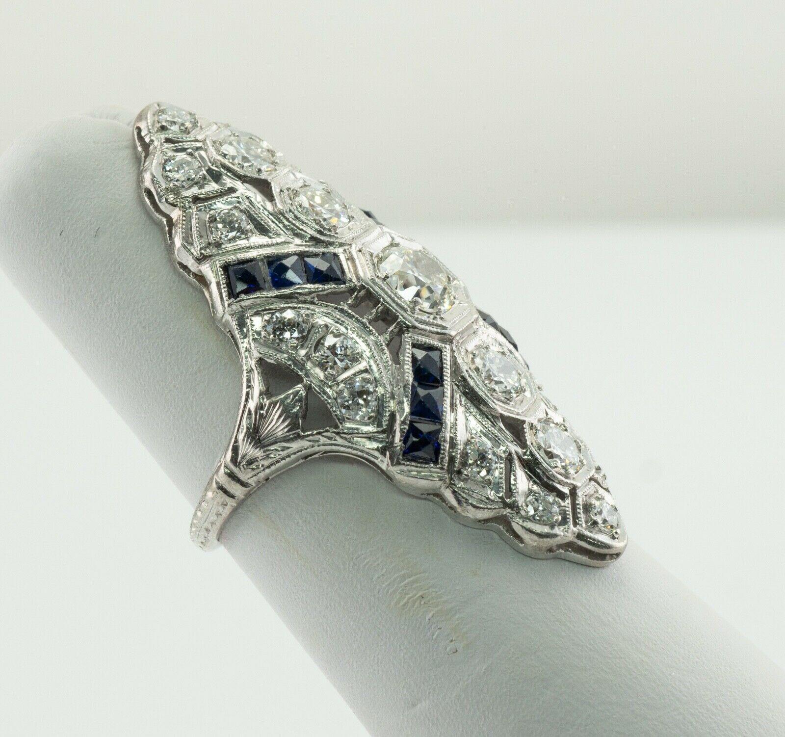 Women's Diamond Sapphire Ring Platinum Edwardian Antique C.1910s European Cut For Sale