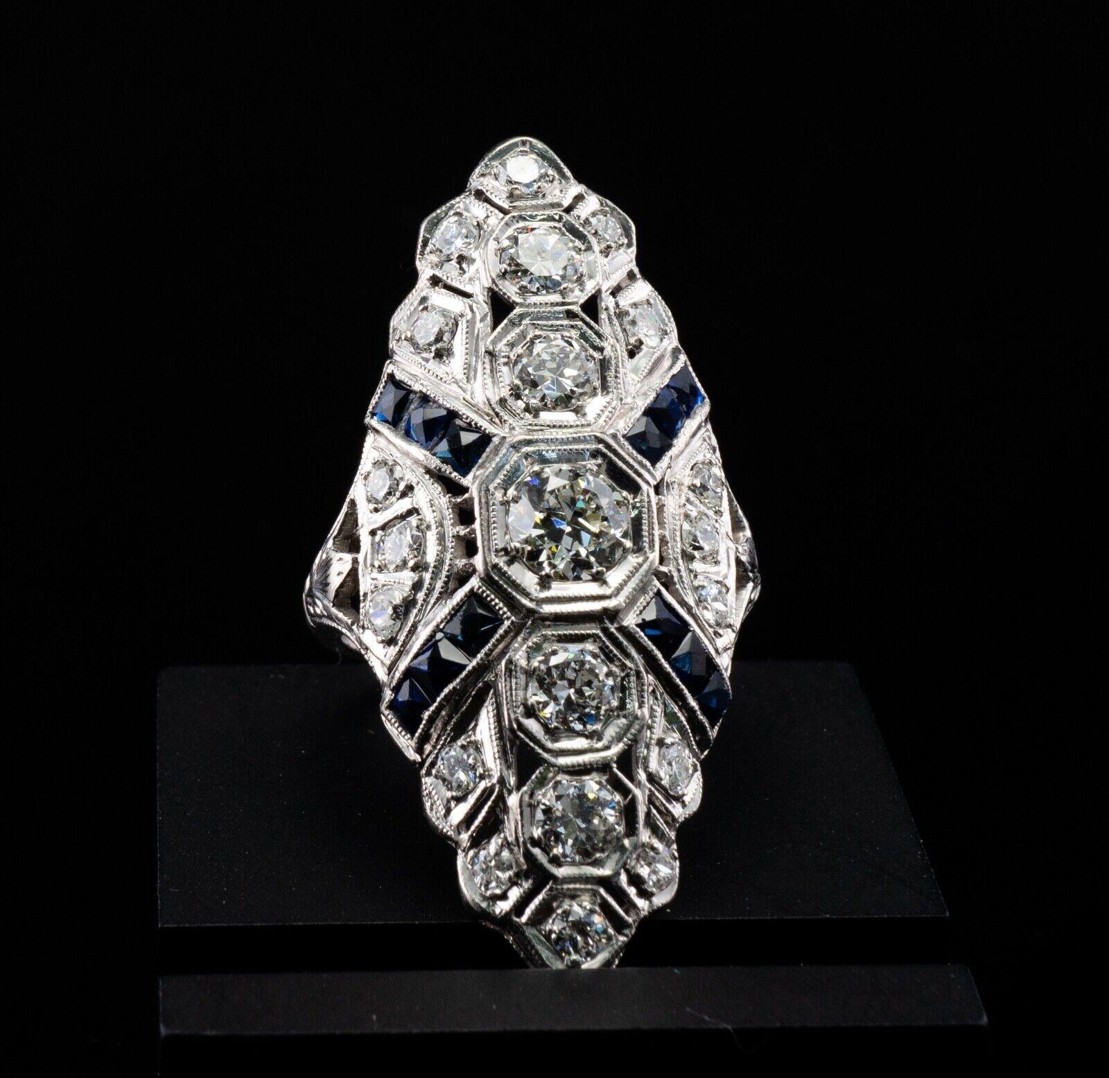Diamond Sapphire Ring Platinum Edwardian Antique C.1910s European Cut For Sale 1