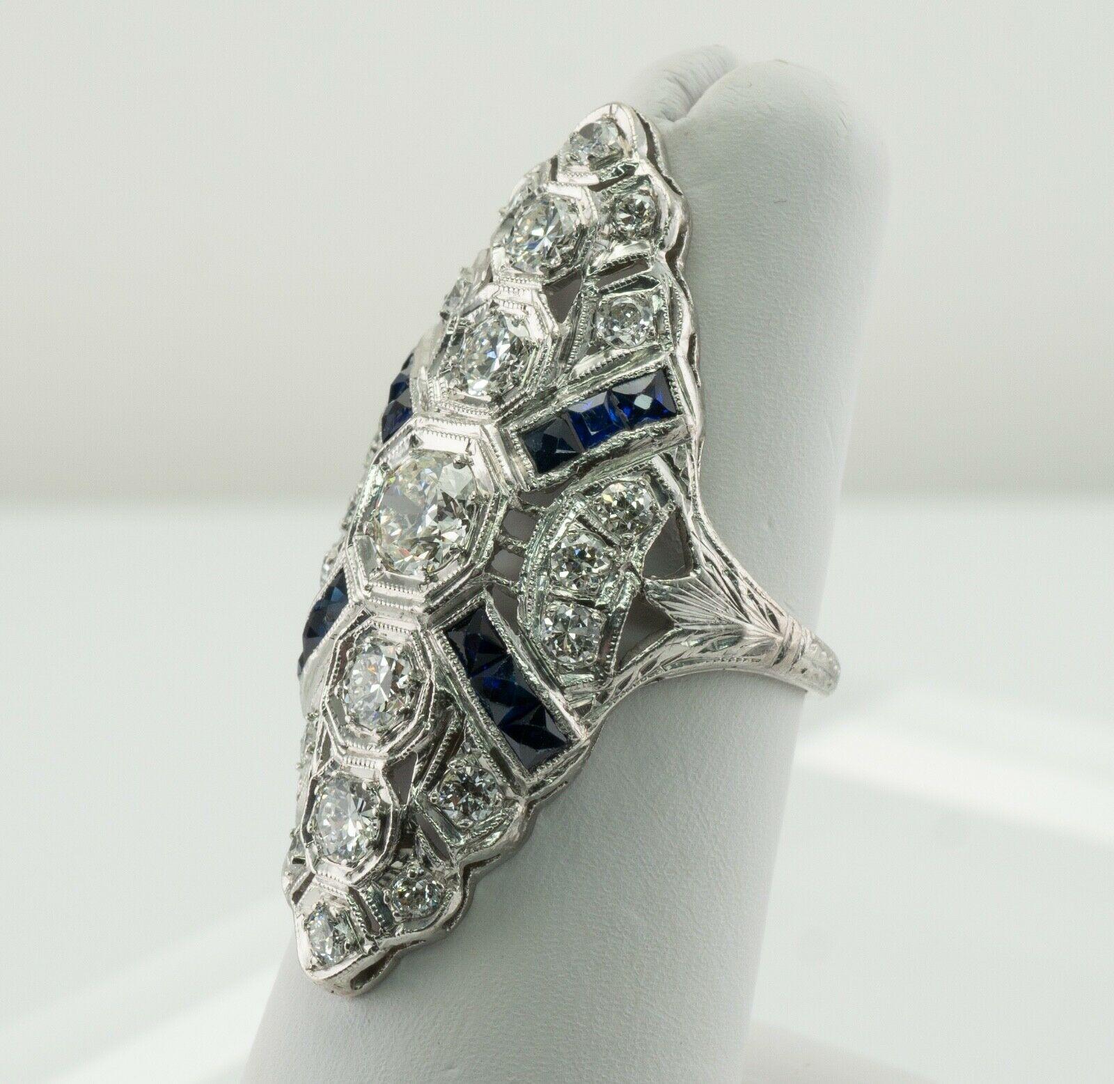 Diamond Sapphire Ring Platinum Edwardian Antique C.1910s European Cut For Sale 2