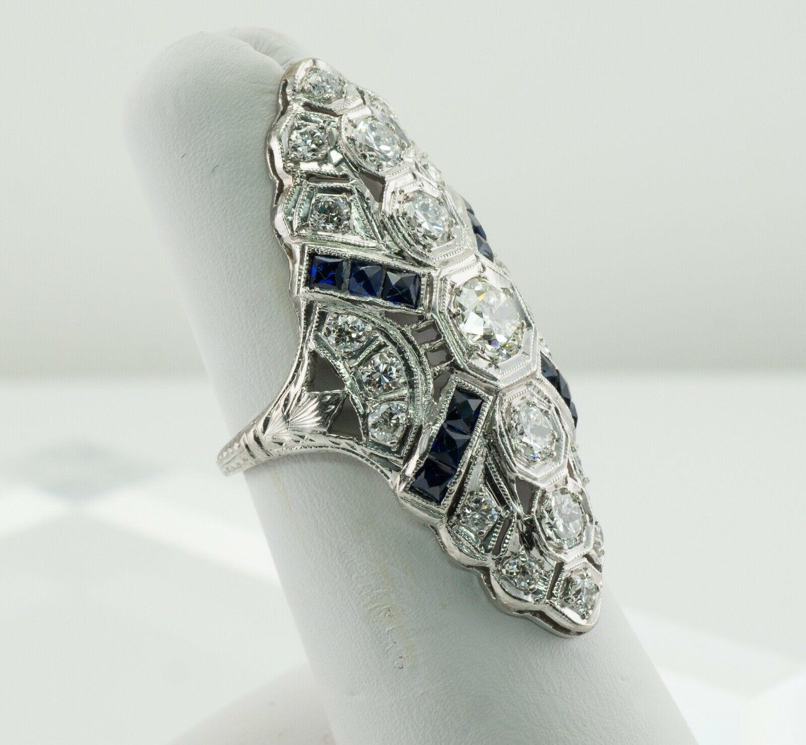 Diamond Sapphire Ring Platinum Edwardian Antique C.1910s European Cut For Sale 3