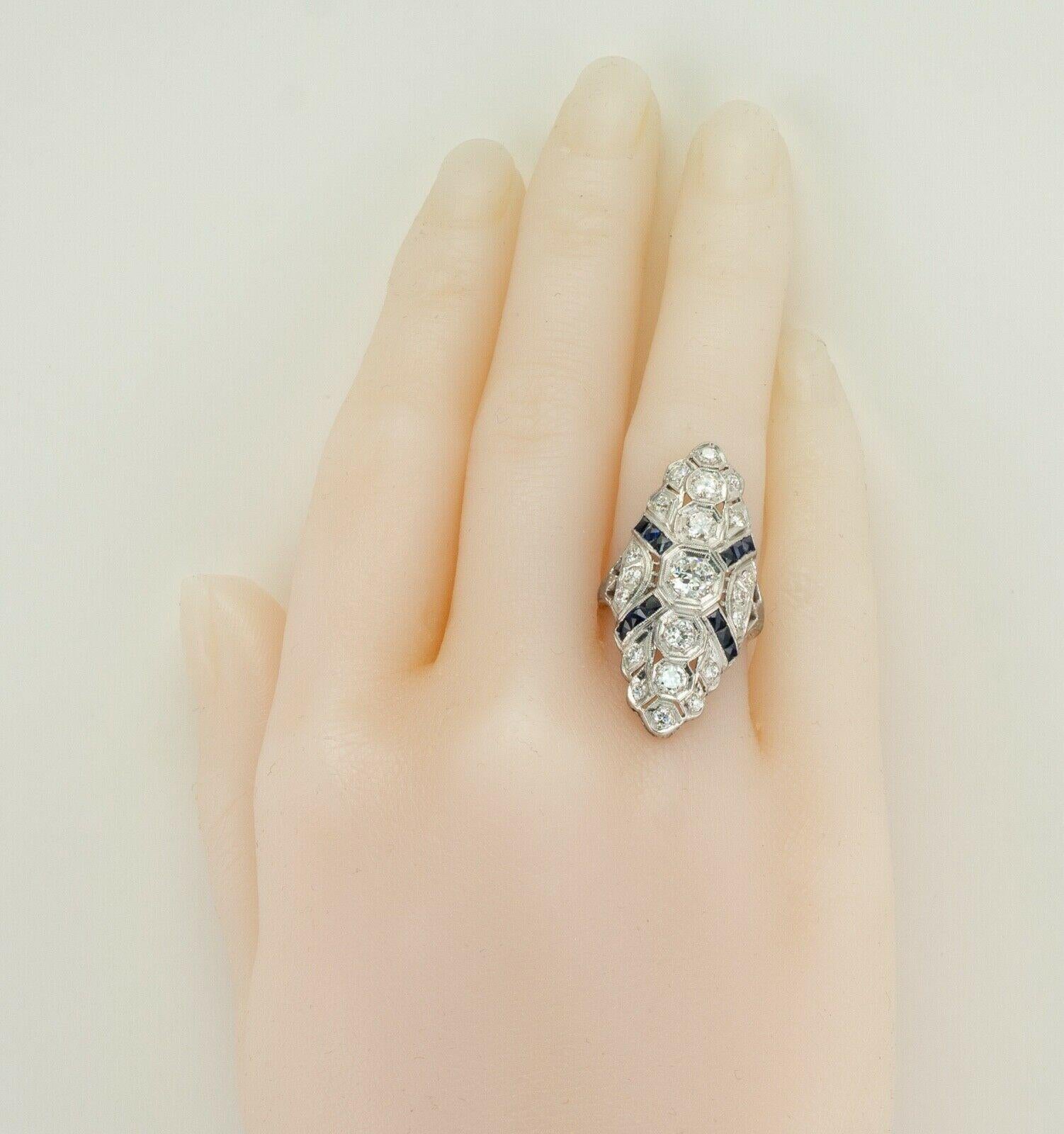 Diamond Sapphire Ring Platinum Edwardian Antique C.1910s European Cut For Sale 4