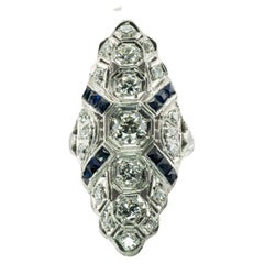 Diamond Sapphire Ring Platinum Edwardian Antique C.1910s European Cut